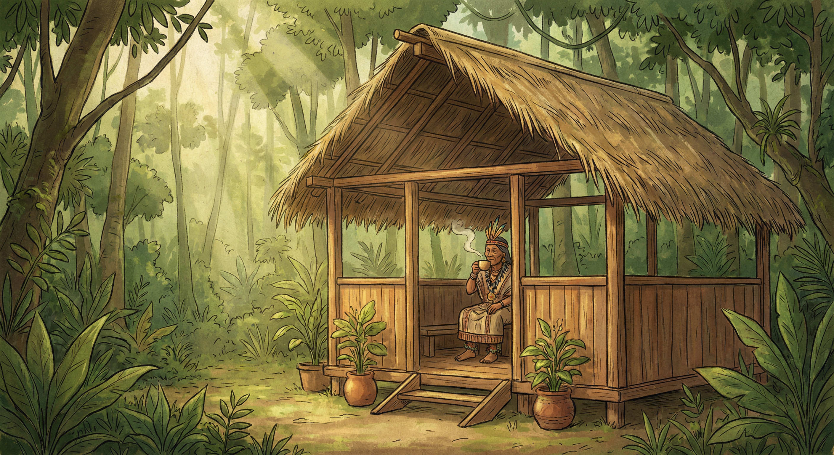 Человек в тамбо в джунглях